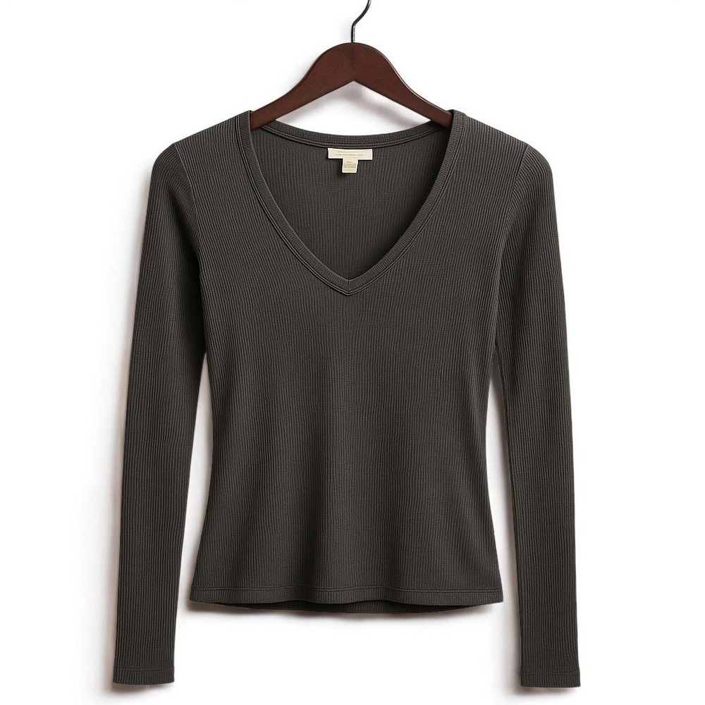 Cloth & Stone XS Gray Ribbed Long Sleeve Modal Blend Stretch Top Minimalist Soft